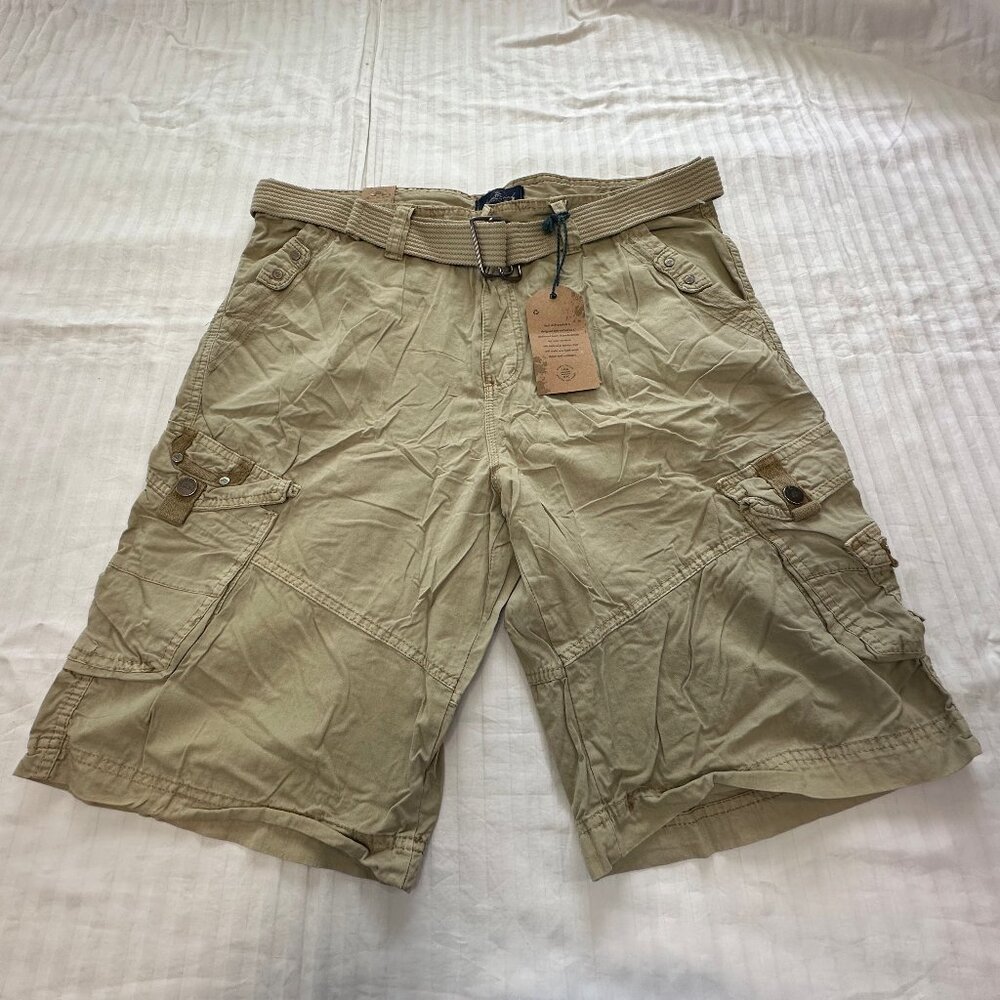 🍎🍎🍎   NWT ACROSS THE POND MENS CARGO BELTED COTTON SHORTS SIZE 38 🍎🍎🍎